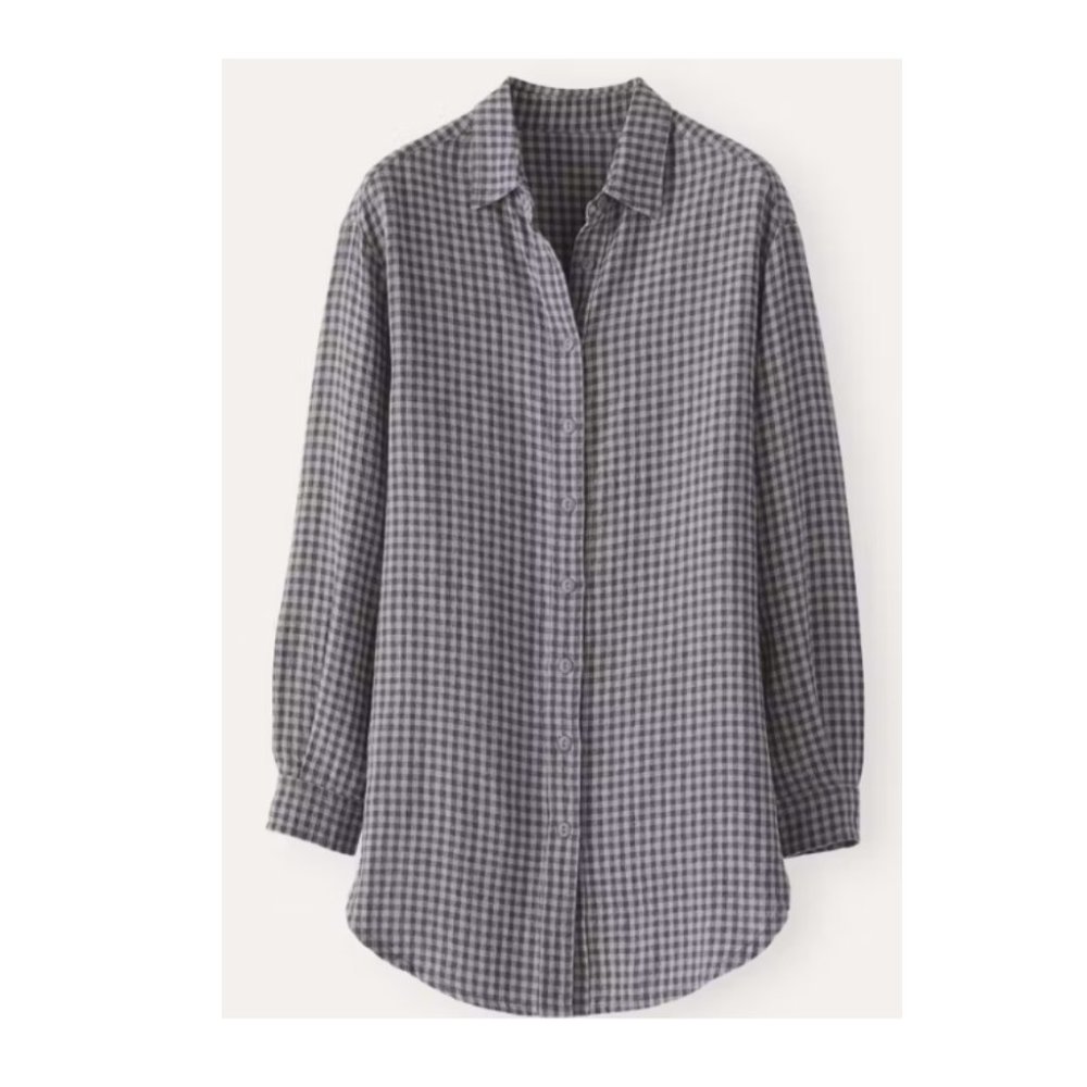 Poetry Linen Checked Shirt in Navy Grey Size 8